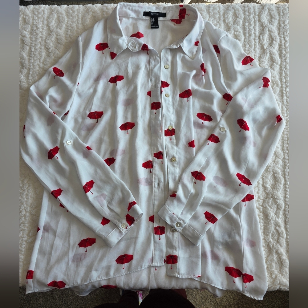 Forever 21 Red Umbrella Print Blouse | Size Large